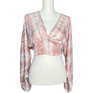Final Touch Cropped Deep V-Neck Long sleeve Snakeskin Print Women’s Top Large